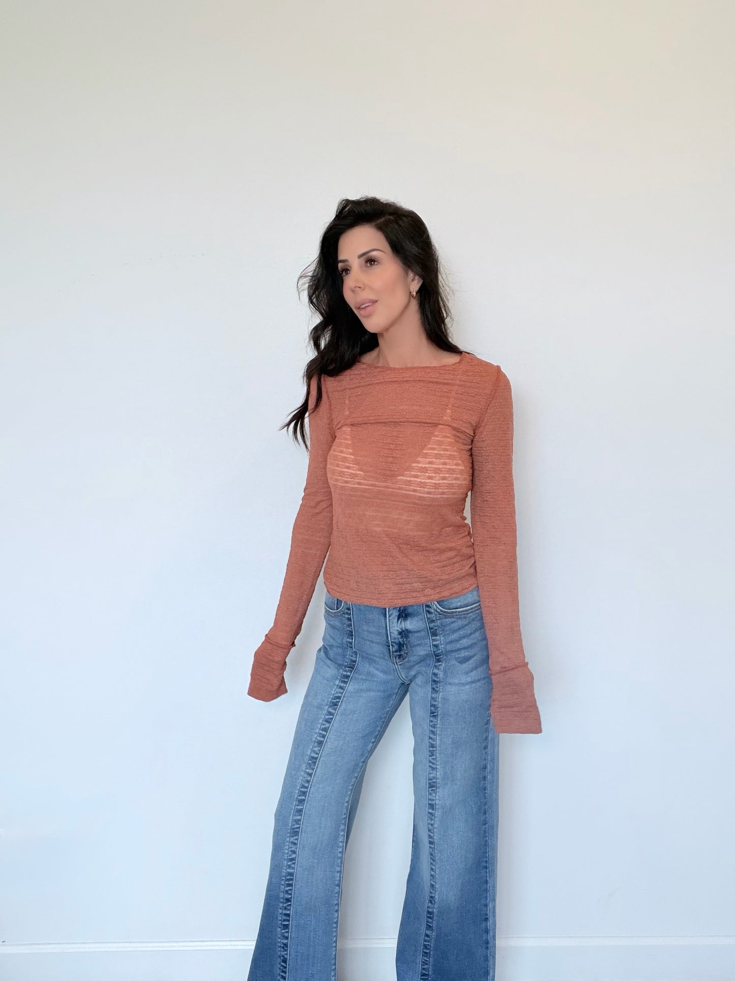 Hey Girl Textured Long Sleeve Top