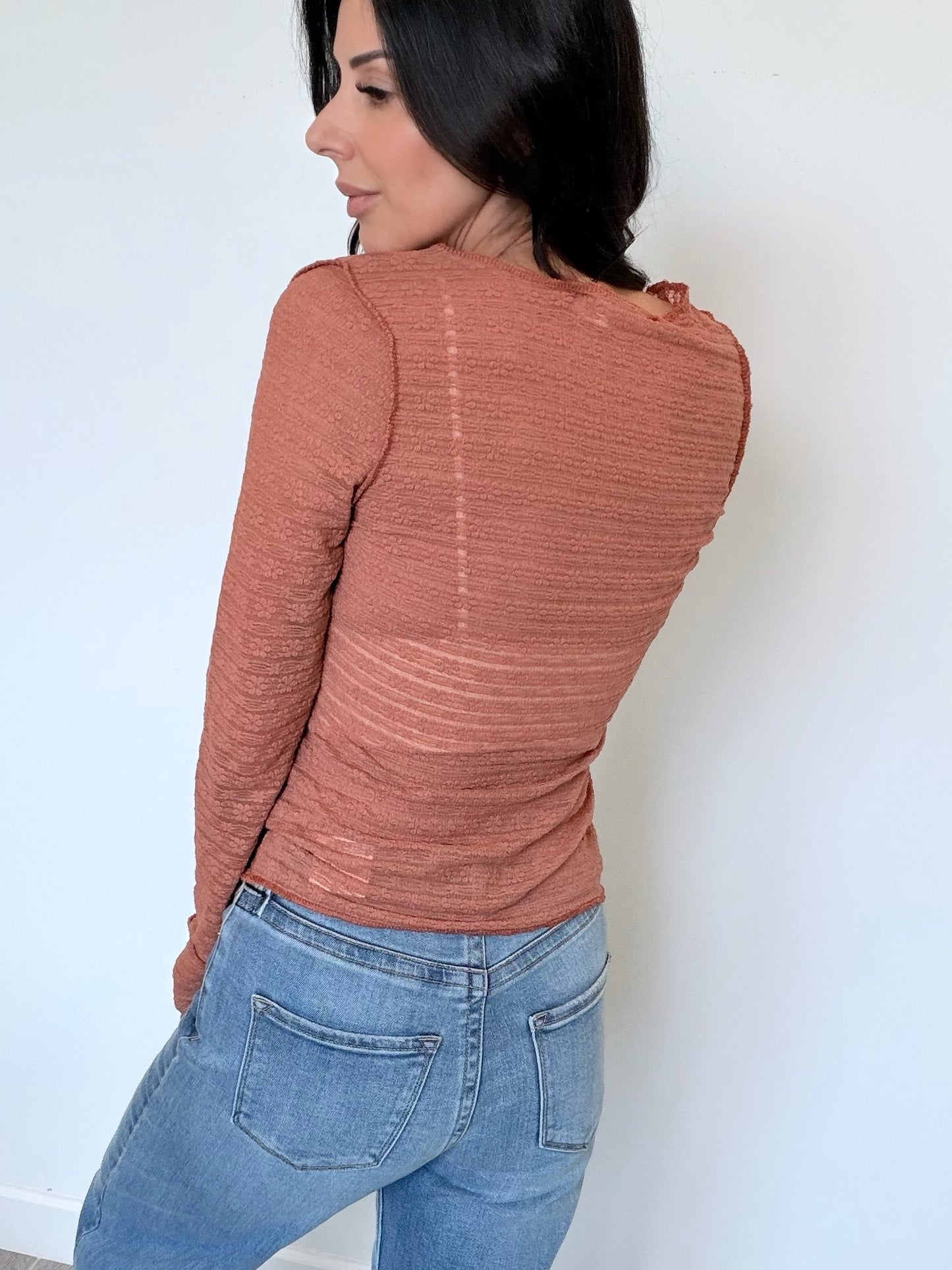 Hey Girl Textured Long Sleeve Top