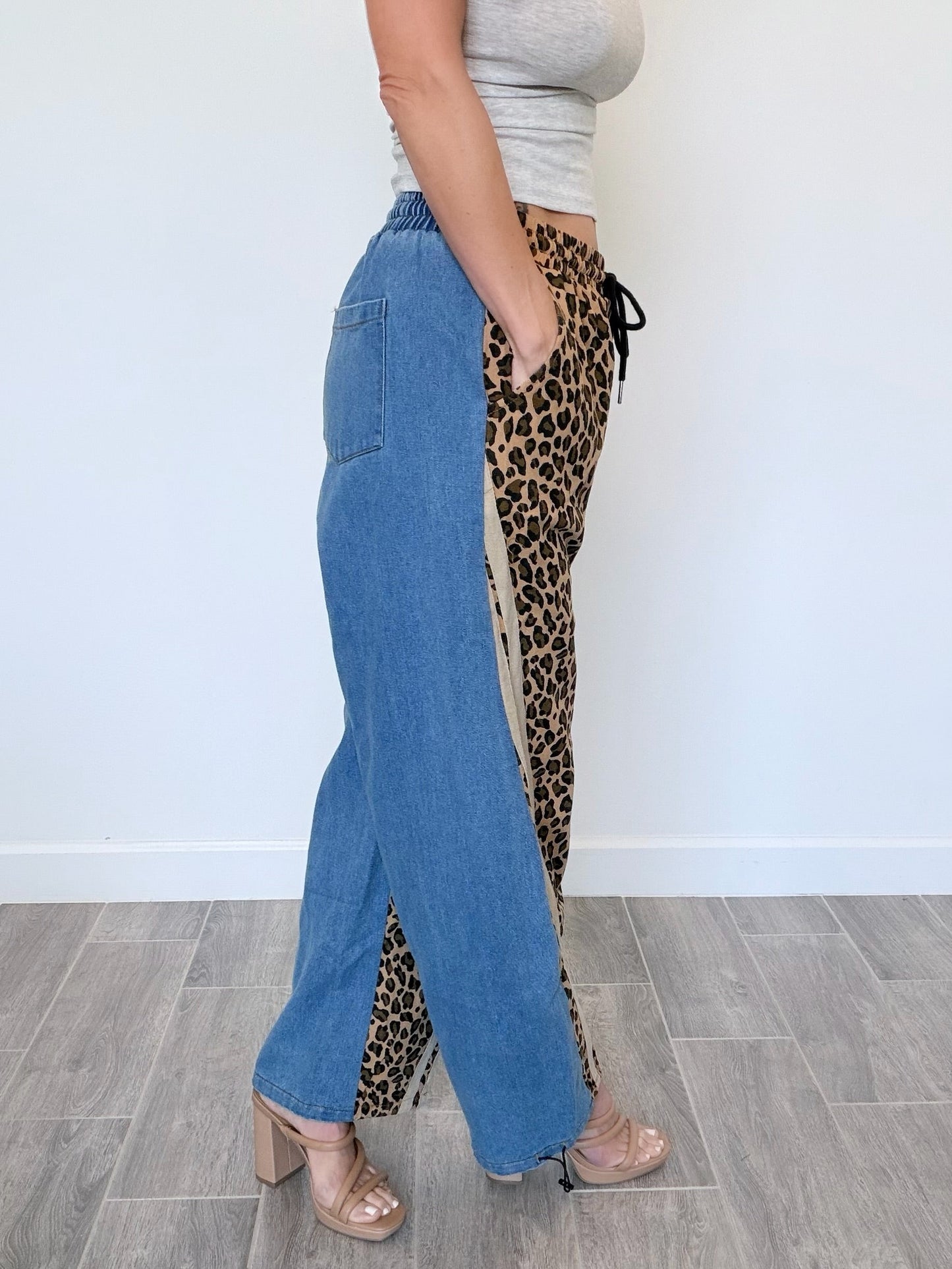 Leopard Mixed Denim Jogger