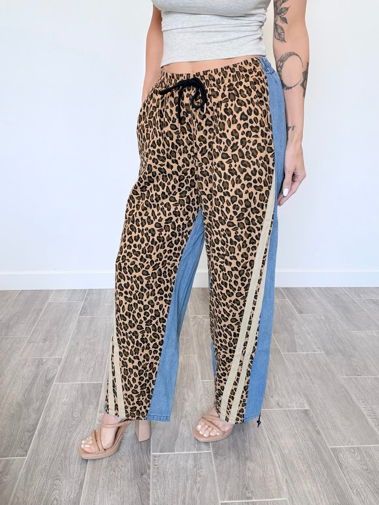 Leopard Mixed Denim Jogger