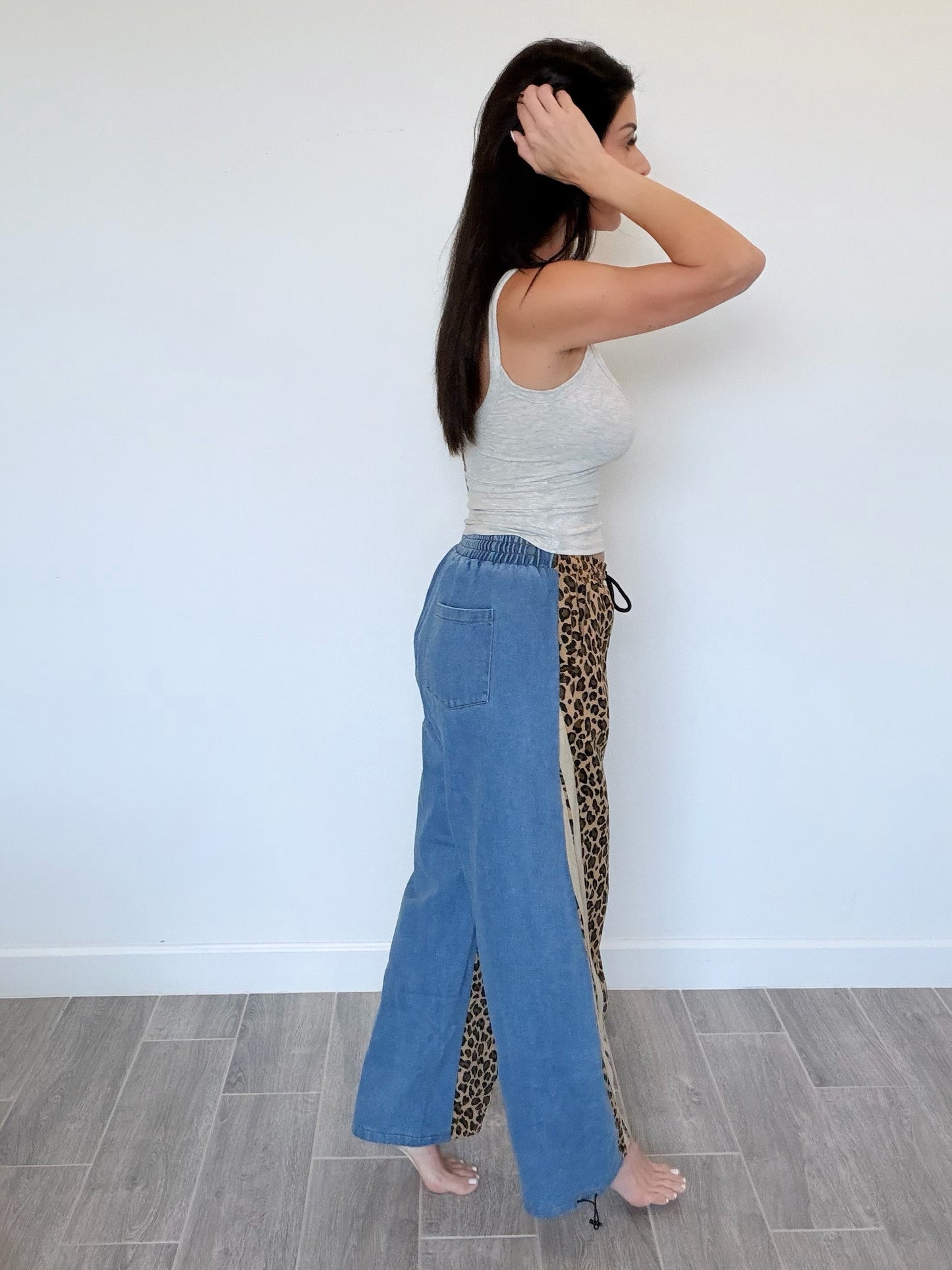 Leopard Mixed Denim Jogger