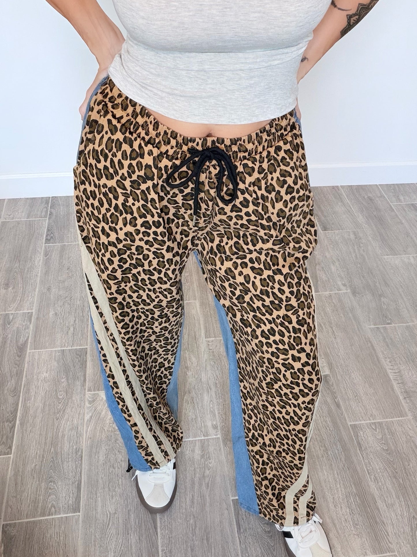 Leopard Mixed Denim Jogger