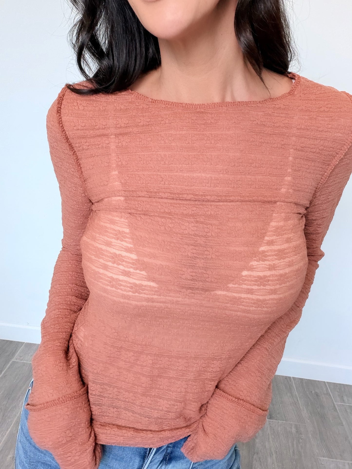 Hey Girl Textured Long Sleeve Top